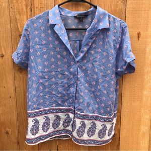 Banana Republic Button Down Short Sleeve Mixed Pattern Purple Shirt Size Small